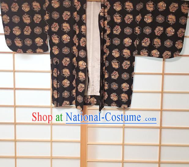 Japanese Traditional Tortoiseshell Pattern Black Haori Jacket Japan Kimono Overcoat Costume for Men