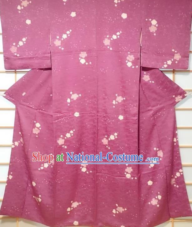 Japanese Traditional Printing Flowers Rosy Kimono Japan Yukata Dress Costume for Women