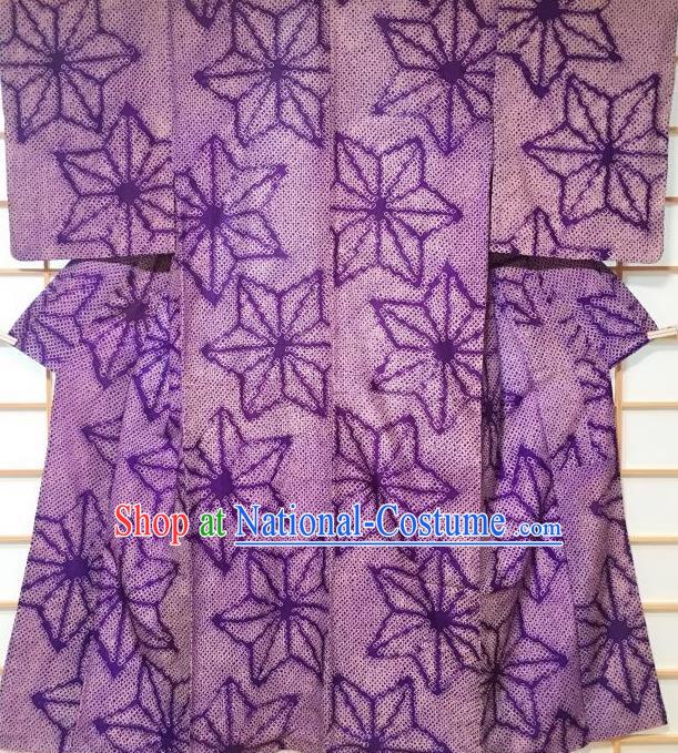 Japanese Classical Murraya Koenigii Pattern Purple Kimono Japan Traditional Yukata Dress Costume for Women