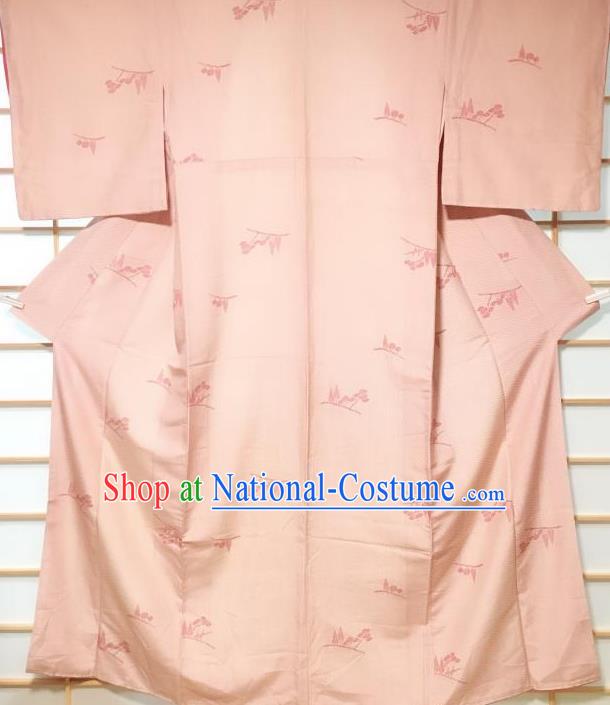 Japanese Classical Tree Pattern Light Pink Kimono Japan Traditional Yukata Dress Costume for Women