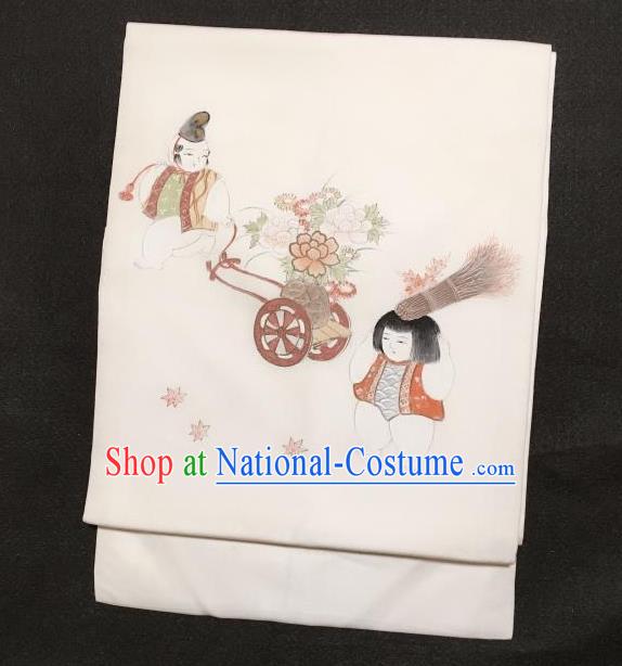 Japanese Traditional Printing Children Beige Brocade Waistband Japan Kimono Yukata Belt for Women