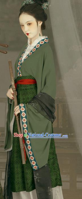 Chinese Song Dynasty Noble Dame Green Hanfu Dress Ancient Replica Costumes and Headpiece for Women