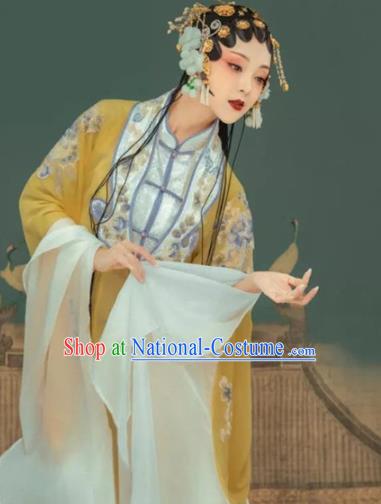 Traditional Chinese Beijing Opera Diva Yellow Hanfu Dress Ancient Noble Lady Replica Costumes for Women