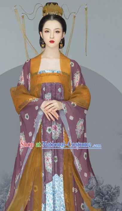 Traditional Chinese Tang Dynasty Imperial Consort Hanfu Dress Ancient Noble Lady Replica Costumes and Headpiece for Women