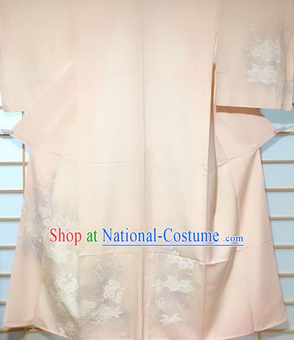 Japanese Classical Embroidered Sakura White Silk Tsukesage Kimono Japan Traditional Yukata Dress Costume for Women