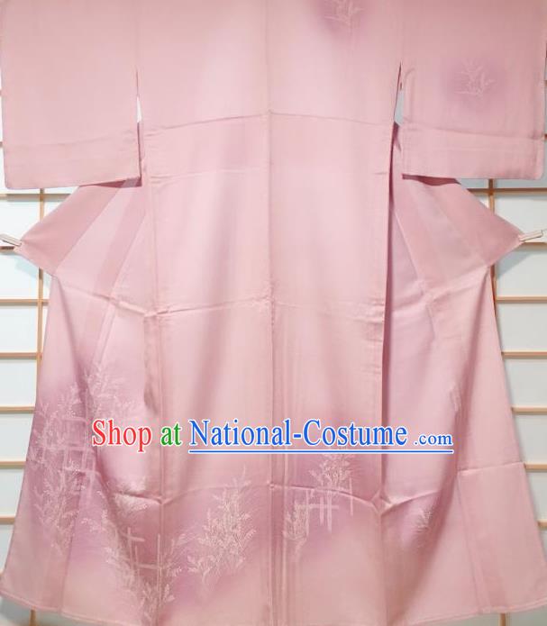 Japanese Classical Printing Pink Tsukesage Kimono Japan Traditional Yukata Dress Costume for Women