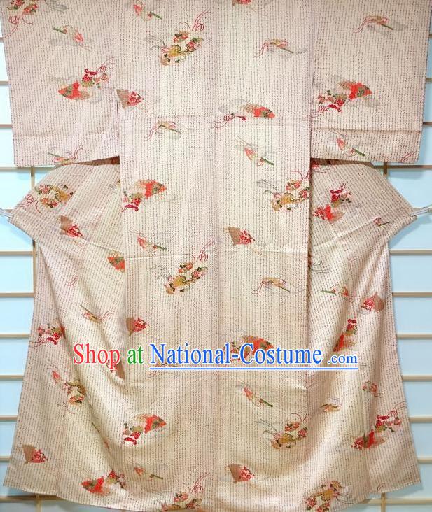 Japanese Classical Printing Apricot Tsukesage Kimono Japan Traditional Yukata Dress Costume for Women