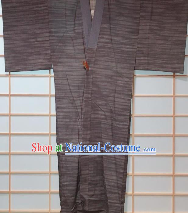 Traditional Japanese Ukiyoe Pattern Brown Hanten Kimono Japan Yukata Costume for Men