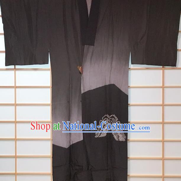 Traditional Japanese Horse Pattern Black Hanten Kimono Japan Yukata Costume for Men