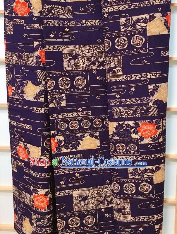 Japanese Classical Peony Pattern Purple Edo Komon Kimono Japan Traditional Yukata Dress Costume for Women