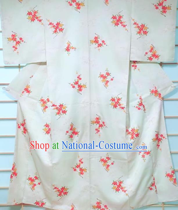 Japanese Classical Plum Blossom Pattern White Kimono Japan Traditional Yukata Dress Costume for Women