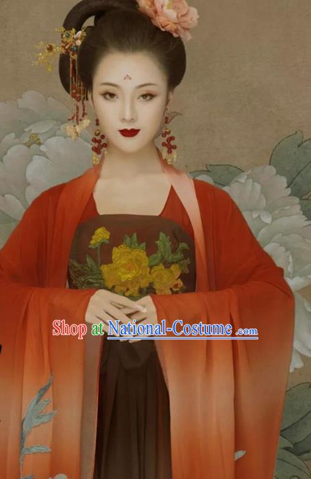 Traditional Chinese Tang Dynasty Imperial Consort Red Hanfu Dress Ancient Court Lady Replica Costumes for Women