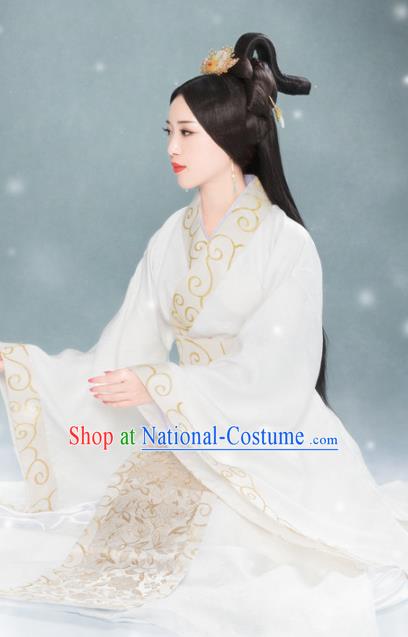 Traditional Chinese Palace White Hanfu Dress Ancient Han Dynasty Imperial Consort Replica Costumes for Women