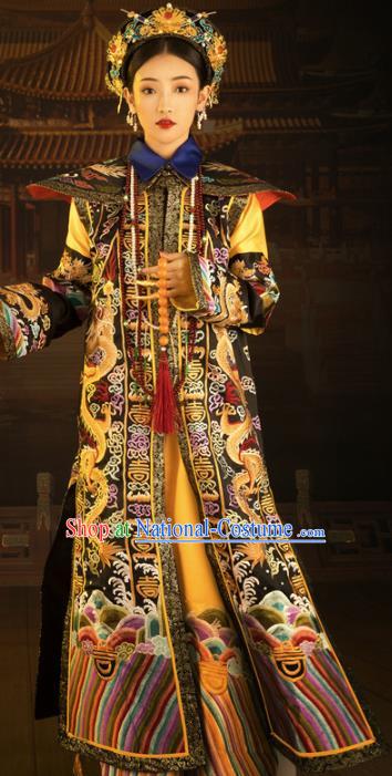 Traditional Chinese Drama Queen Embroidered Dress Ancient Qing Dynasty Imperial Consort Replica Costumes for Women