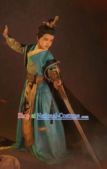 Chinese Ancient Drama Children Prince Clothing Traditional Han Dynasty Swordsman Replica Costumes for Kids