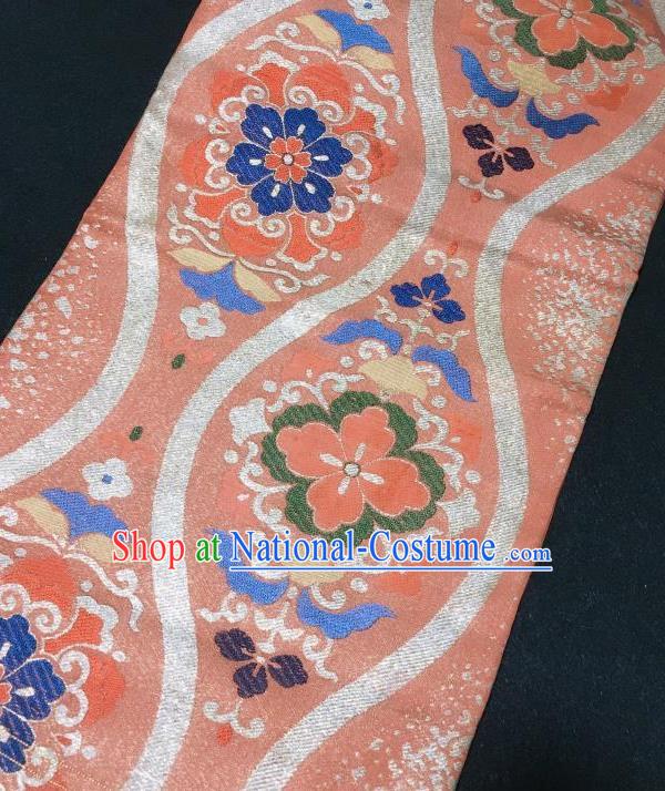 Japanese Nagoya Traditional Rosette Pattern Orange Brocade Waistband Japan Kimono Yukata Belt for Women