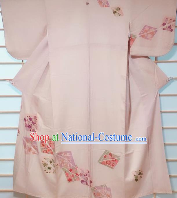 Traditional Japanese Light Pink Tsukesage Kimono Japan Classical Pattern Yukata Dress Costume for Women