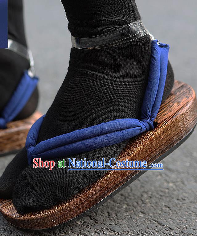 Traditional Japanese Samurai Navy Geta Slippers Asian Japan Clogs Shoes for Women