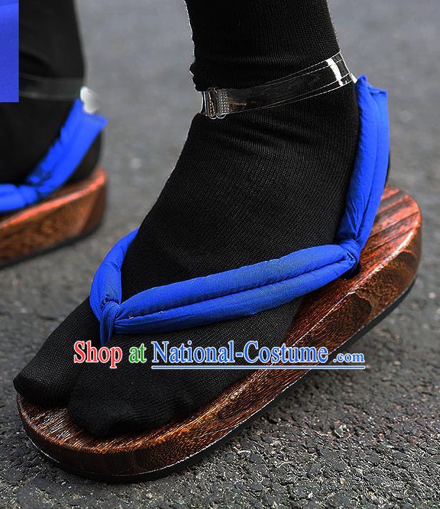 Traditional Japanese Samurai Royalblue Geta Slippers Asian Japan Clogs Shoes for Women