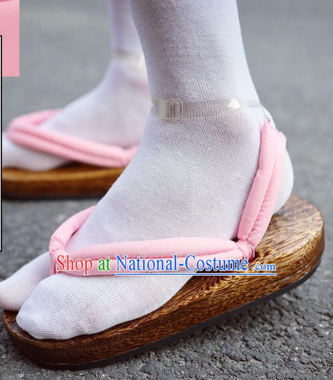 Traditional Japanese Samurai Pink Geta Slippers Asian Japan Clogs Shoes for Women