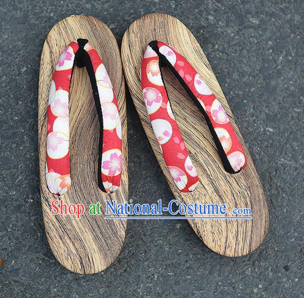 Traditional Japanese Sakura Pattern Red Zori Geta Slippers Asian Japan Clogs Shoes for Women