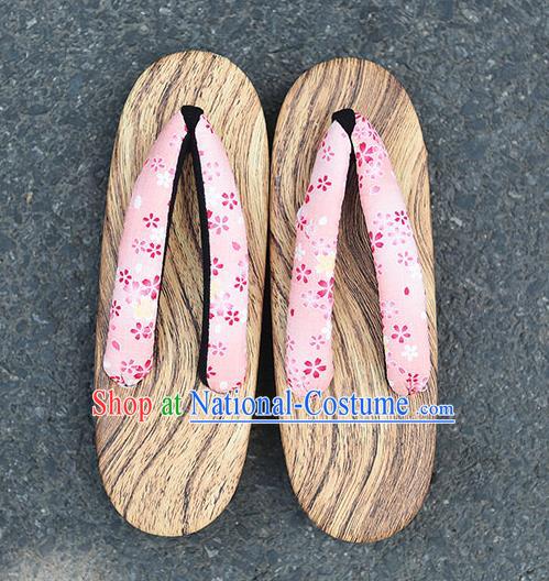 Traditional Japanese Sakura Pattern Pink Zori Geta Slippers Asian Japan Clogs Shoes for Women