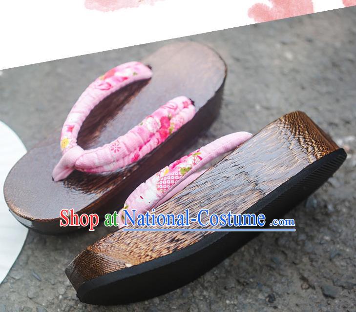 Traditional Japanese Classical Sakura Pattern Pink Slippers Geta Asian Japan Clogs Zori Shoes for Women