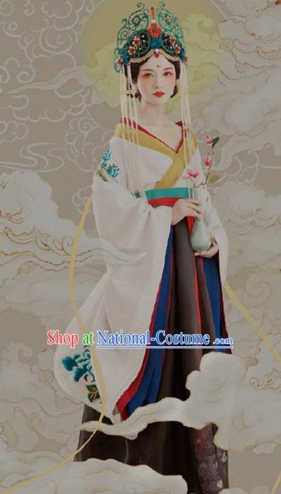 Chinese Ancient Goddess White Hanfu Dress Traditional Tang Dynasty Imperial Consort Replica Costumes for Women