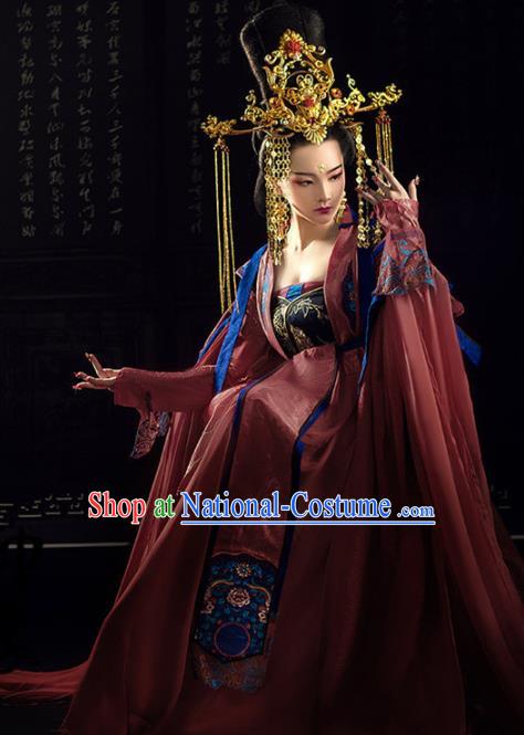 Chinese Ancient Drama Queen Red Hanfu Dress Traditional Tang Dynasty Empress Replica Costumes for Women