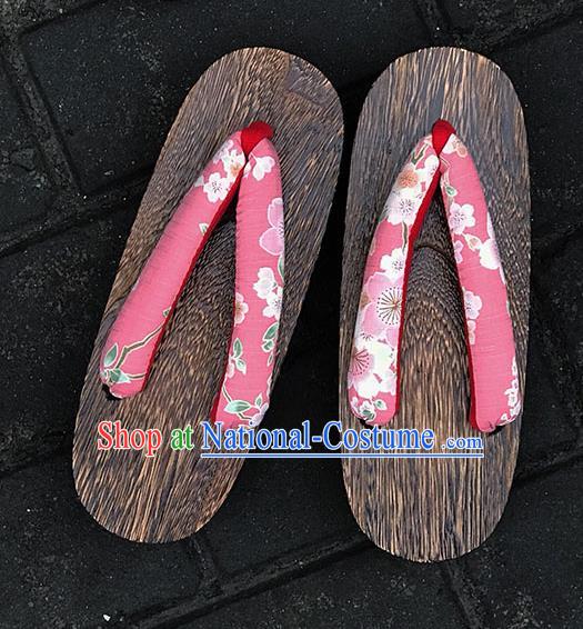 Traditional Japanese Classical Sakura Pattern Pink Flip Flops Slippers Geta Asian Japan Clogs Shoes for Women