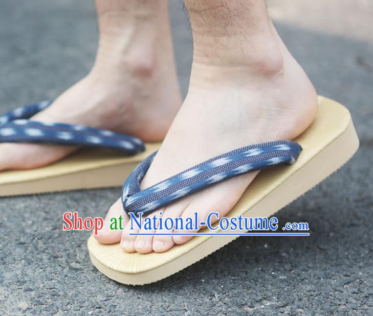 Traditional Japanese Blue Flip Flops Clogs Slippers Asian Japan Geta Shoes for Men