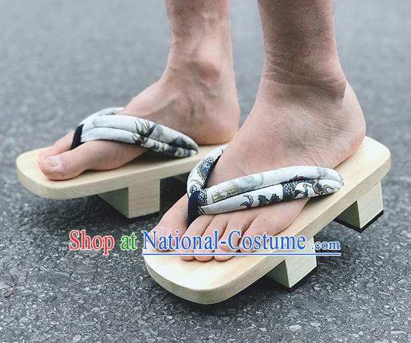 Traditional Japanese Dragon Pattern Black Flip Flops Bidentate Clogs Slippers Asian Japan Geta Shoes for Men