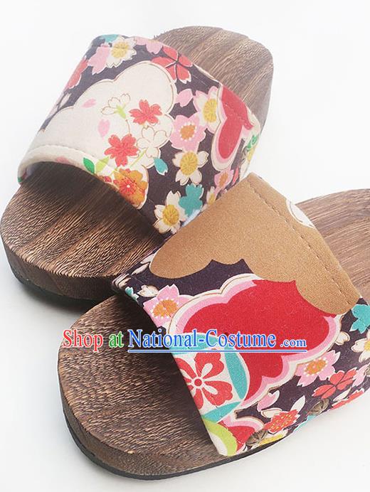 Traditional Japanese Classical Purple Clogs Wood Slippers Asian Japan Geta Shoes for Women