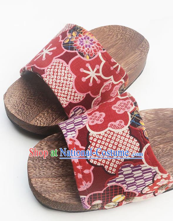 Traditional Japanese Classical Red Clogs Wood Slippers Asian Japan Geta Shoes for Women