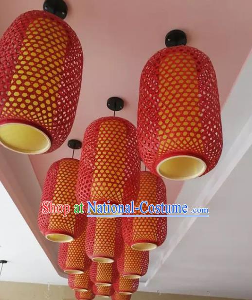 Chinese Traditional Handmade Red Bamboo Weaving Lanterns Hanging Lantern Lamp