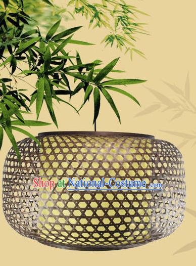 Traditional Chinese Deep Grey Bamboo Weaving Hanging Lanterns Handmade Lantern Scaldfish Lamp