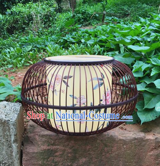 Traditional Chinese Brown Bamboo Art Printing Flowers Bird Hanging Lanterns Handmade Lantern Scaldfish Lamp