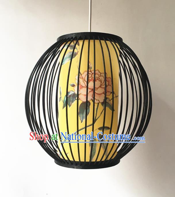 Traditional Chinese Bamboo Art Printing Peony Black Hanging Lanterns Handmade Lantern Scaldfish Lamp