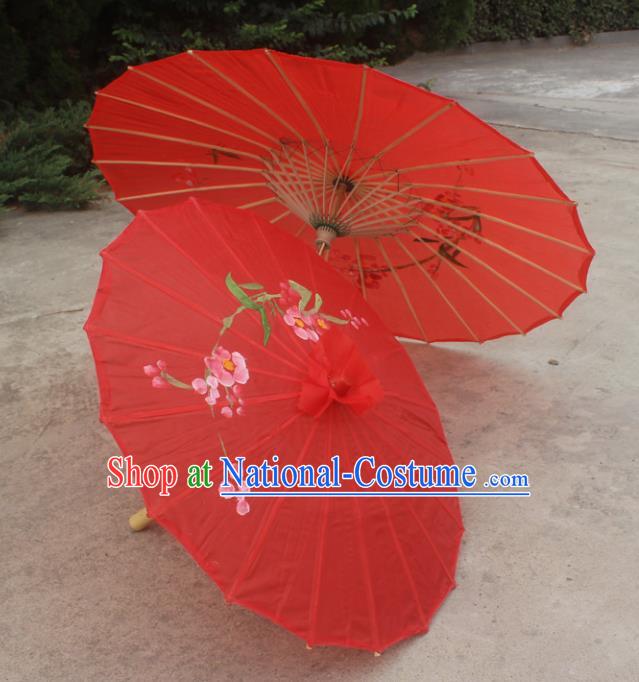 Chinese Traditional Wedding Red Umbrella Handmade Printing Peach Blossom Paper Umbrellas