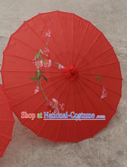 Chinese Traditional Wedding Red Umbrella Handmade Printing Peach Blossom Paper Umbrellas