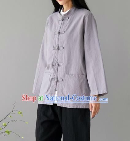 Traditional Chinese Tang Suit Grey Flax Jacket Li Ziqi Short Overcoat Costume for Women