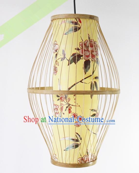 Traditional Chinese Printing Flowers Hanging Lanterns Handmade Lantern Bamboo Art Scaldfish Lamp