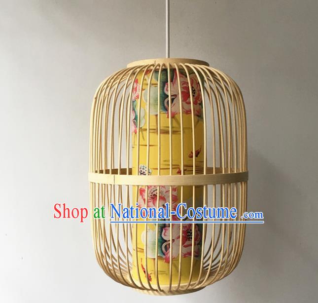 Traditional Chinese Printing Lotus Yellow Hanging Lanterns Handmade Lantern Bamboo Art Scaldfish Lamp