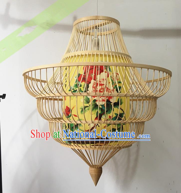 Traditional Chinese Hand Painting Peony Hanging Lanterns Palace Lantern Bamboo Art Scaldfish Lamp