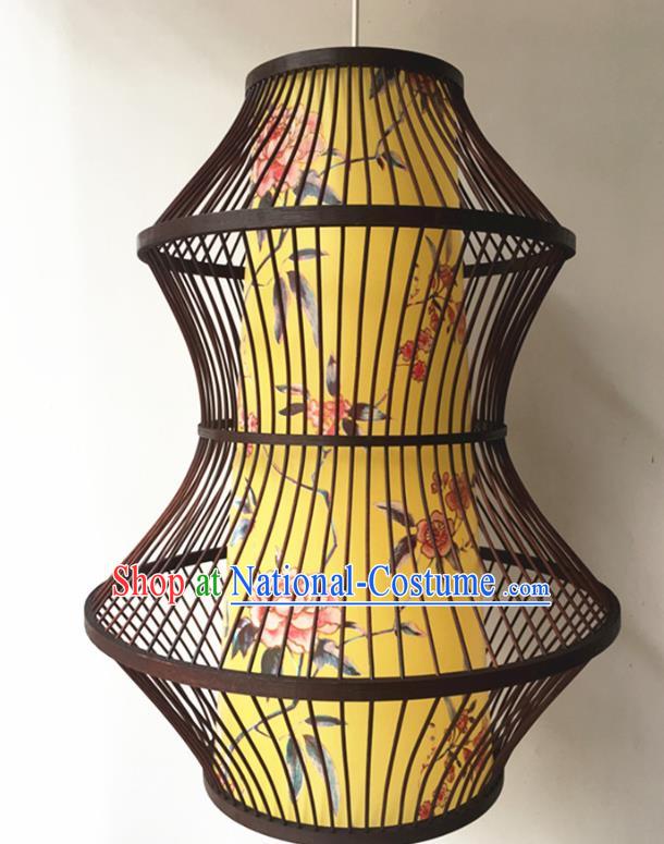 Traditional Chinese Hand Painting Peony Plum Hanging Lanterns Palace Lantern Bamboo Art Scaldfish Lamp