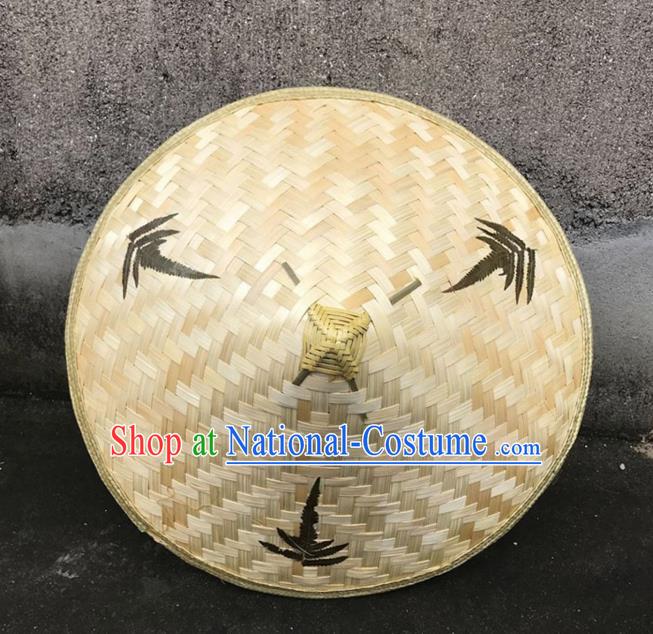 Handmade Chinese Printing Leaf Straw Hat Traditional Bamboo Hat Craft