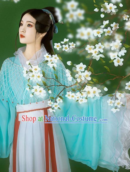 Chinese Ancient Goddess Blue Hanfu Dress Traditional Tang Dynasty Princess Costumes for Women