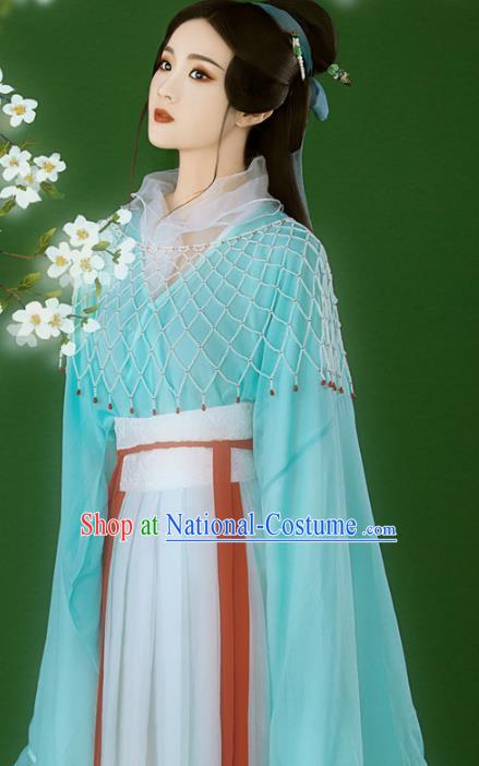 Chinese Ancient Goddess Blue Hanfu Dress Traditional Tang Dynasty Princess Costumes for Women