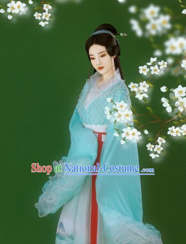 Chinese Ancient Goddess Blue Hanfu Dress Traditional Tang Dynasty Princess Costumes for Women