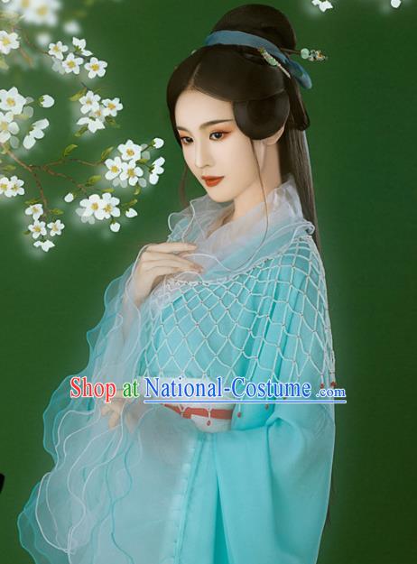 Chinese Ancient Goddess Blue Hanfu Dress Traditional Tang Dynasty Princess Costumes for Women